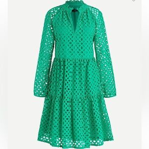 J. Crew Kelly Green Long Sleeve Eyelet Lace Popover Dress with long sleeves